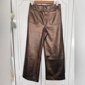 Maeve Metallic Brown Faux Leather Waistband Pants